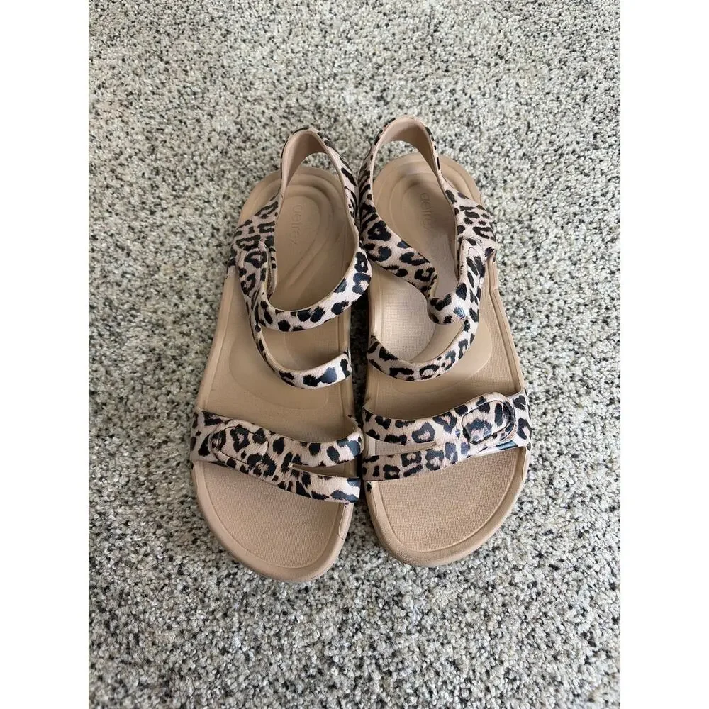 Aetrex Womens‎ Jillian Sport Sandal Size 11 Leopard Strappy Comfort Arch Support